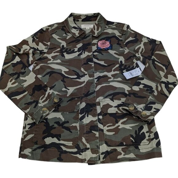 NEW PacSun Women's  Size S Camo Rose Swans Flower Embroidered Jacket Shacket - Picture 2 of 12